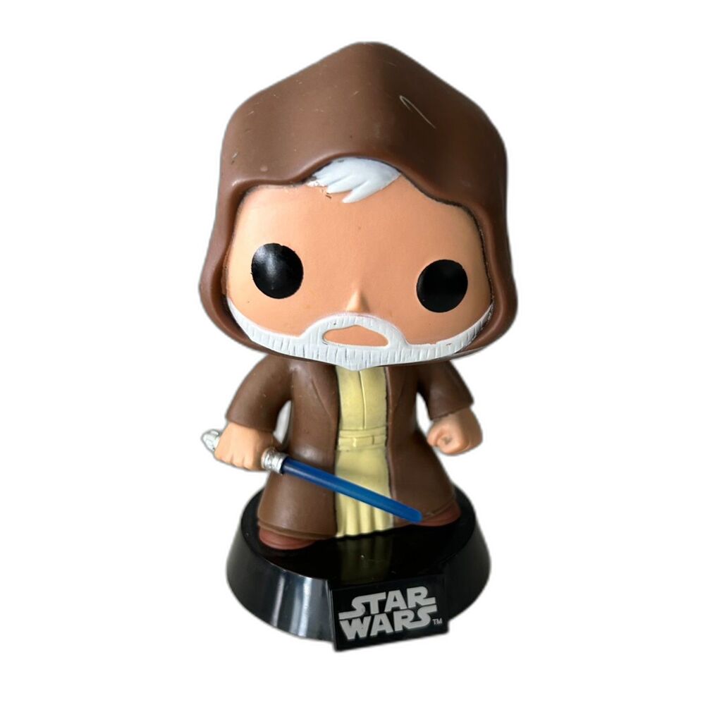 FUNKO STAR WARS Bobble Head Obi Wan Kenobi Gray Hair Cloak Lightsaber